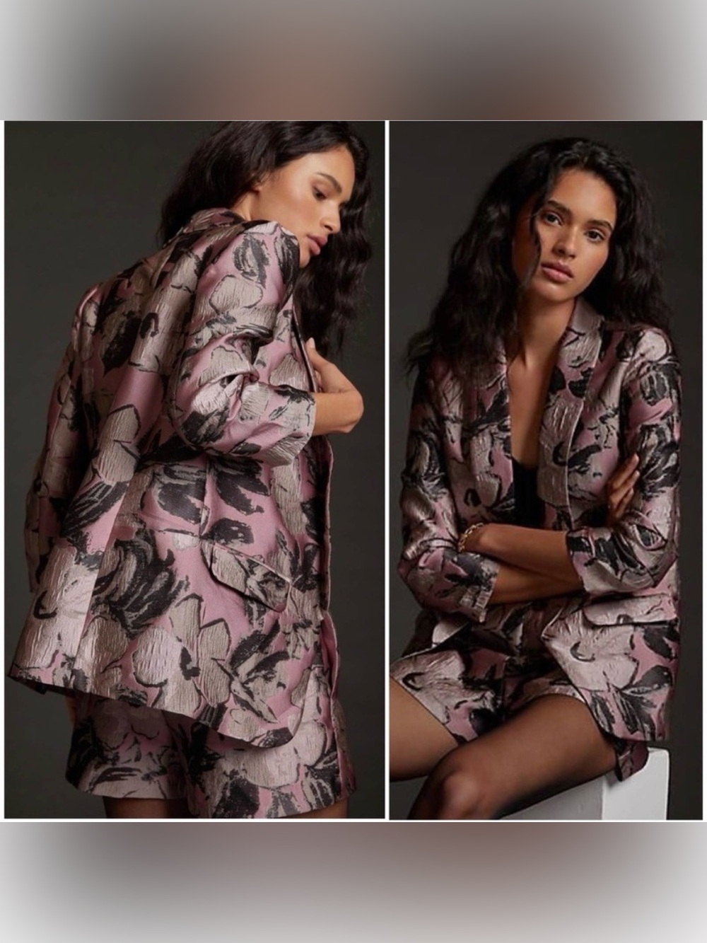 NWT Hutch Anthropologie Metallic Floral Textured Oversized Blazer Size XL